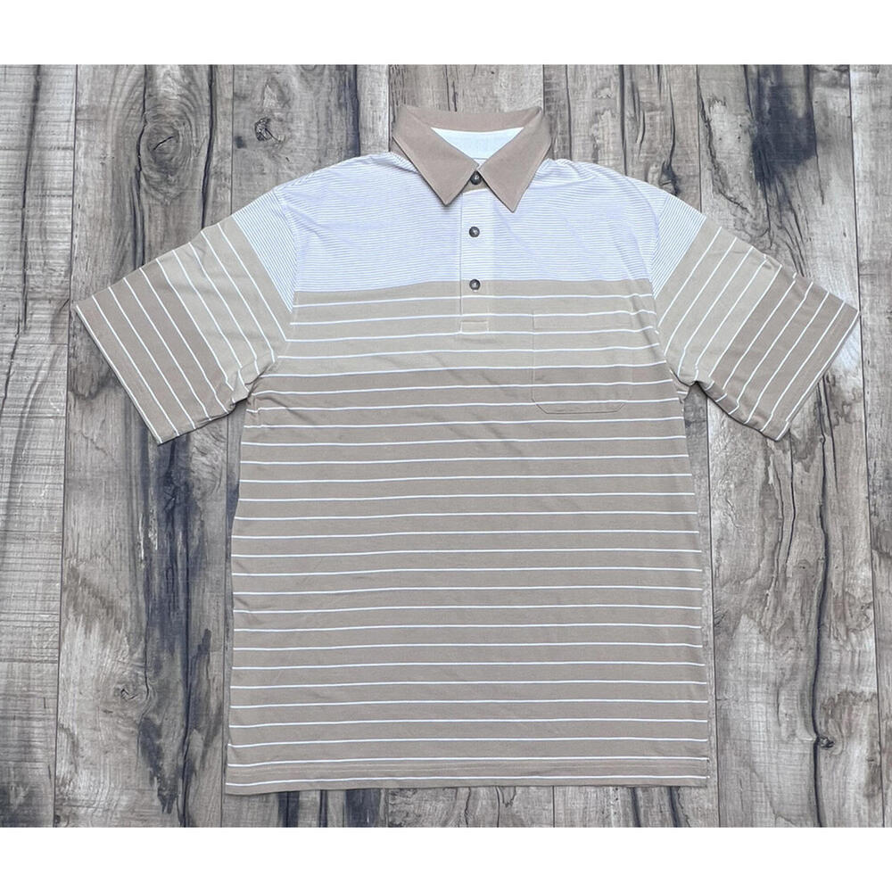 Vintage Dad Polo DAMON Cotton Mist Short Sleeve Pocket striped Large Thin 80s .